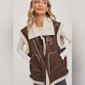 Brown Shearling-Lined Women's Vest